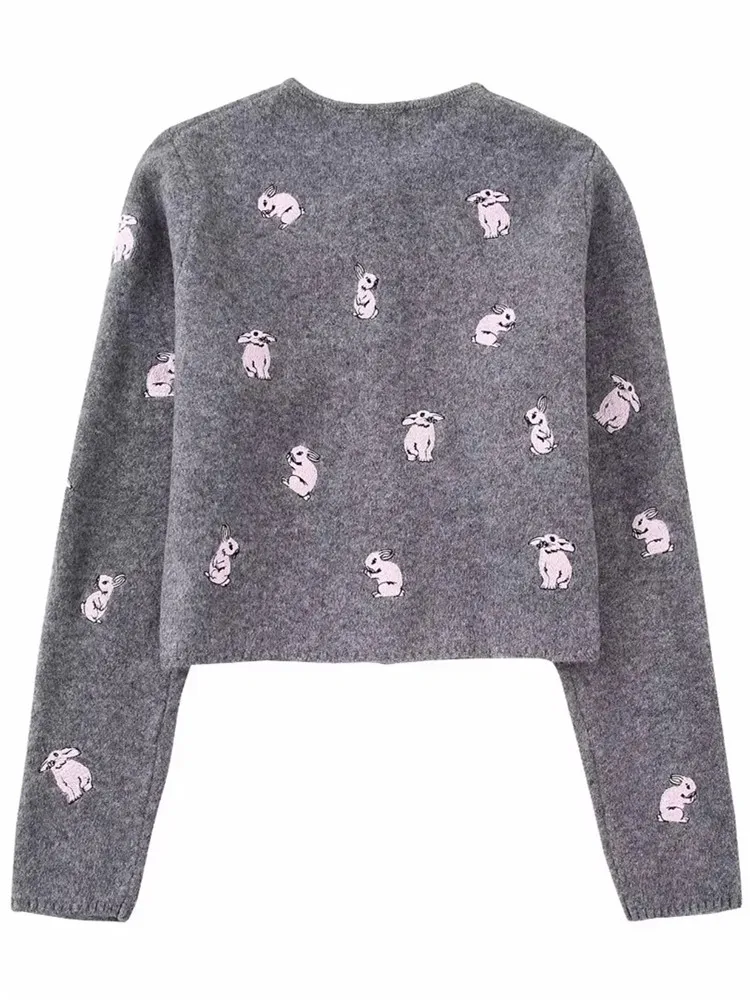 MOLAN Gray Woman Cardigan Rabbits Jacquard New Fashion Buton-Up New O Neck Casual Knitted Sweater Cute Pink Female Stylish Coat