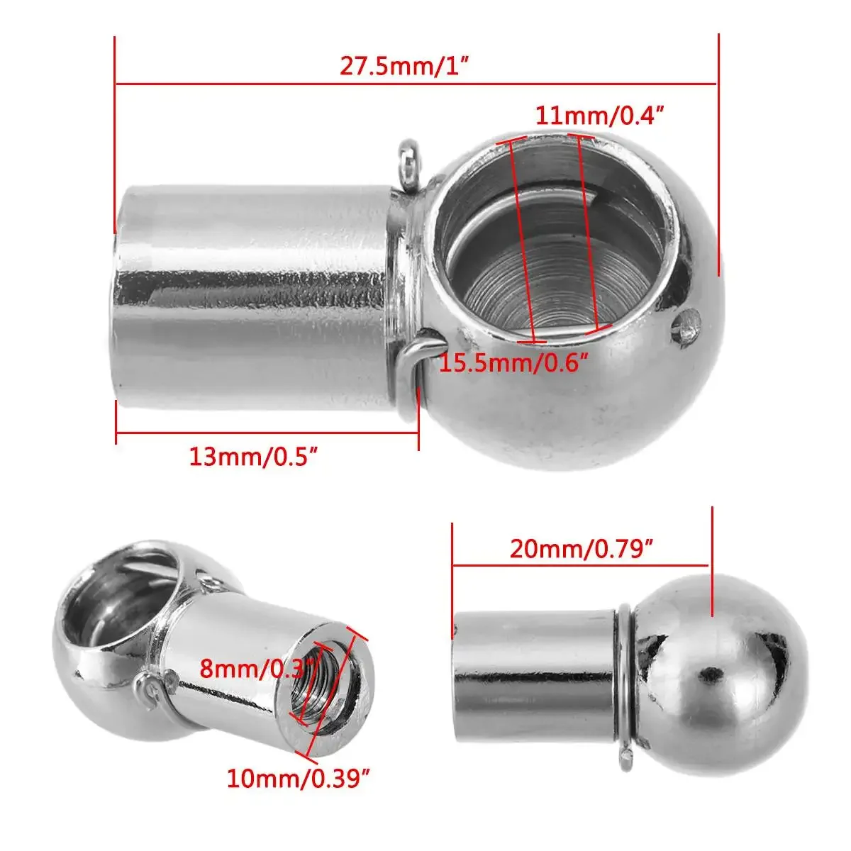 범용 실버 부트 보넷 트렁크 가스 스트럿 엔드 피팅 볼 핀 조인트 밸브 용수철 홀더, M6, M8, 2 개
