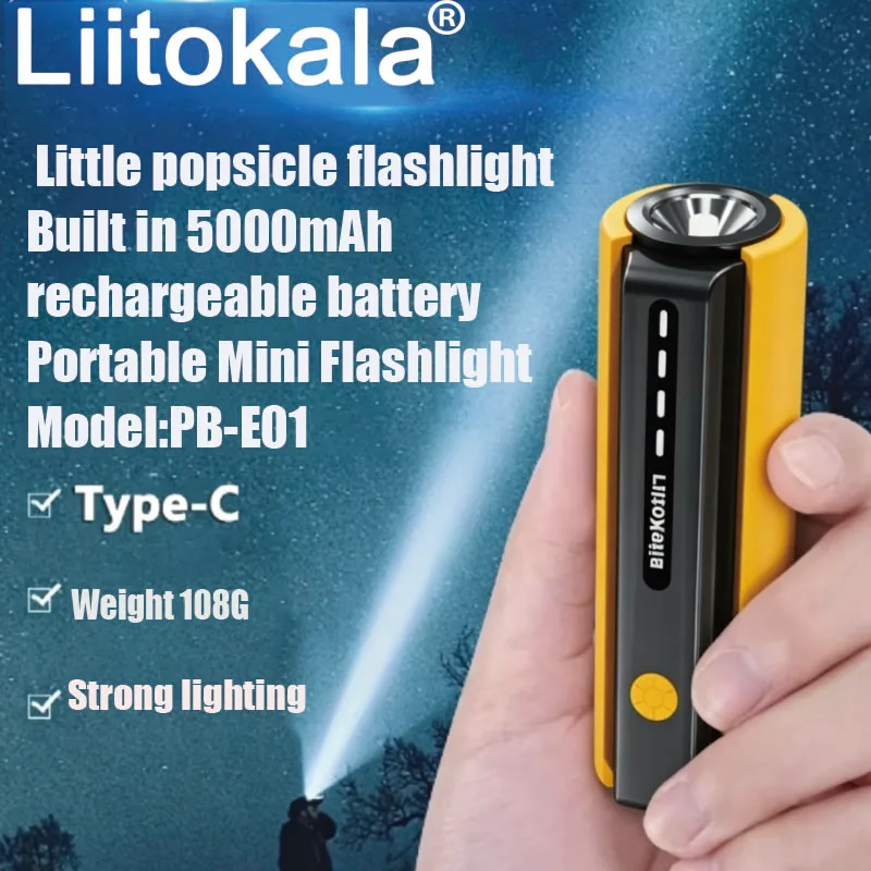 LiitoKala PB-E01 comes with a built-in 5000mAh rechargeable battery and is a portable mini flashlight that is lightweight