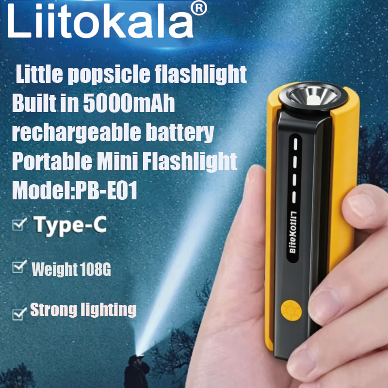  LiitoKala PB-E01 comes with a built-in 5000mAh rechargeable battery and is a portable mini flashlight that is lightweight 