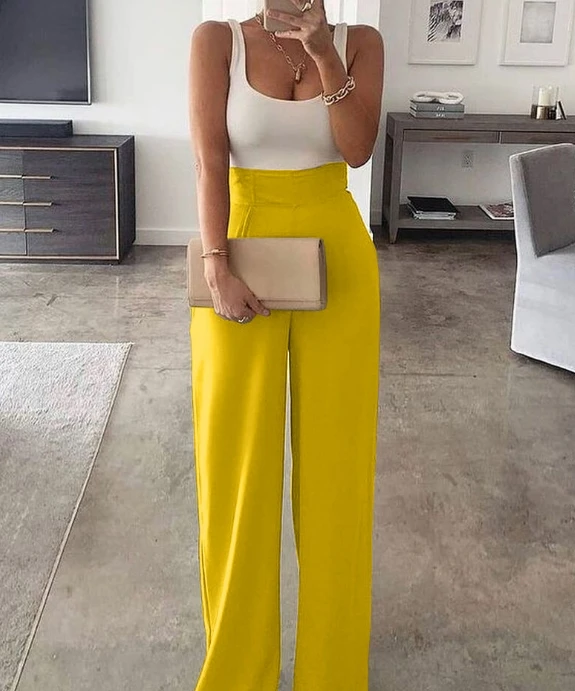 Jumpsuit Women 2024 Summer Fashion Color Blocked Printed U-Neck Sleeveless High Waisted Casual Daily Wide Leg Jumpsuit