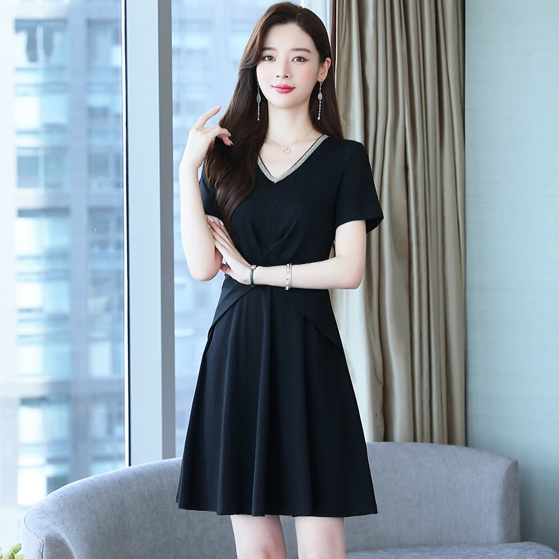 Women V Neck Black Mermaid Dress Office Lady Elegant Casual Short Sleeve Mini Big Summer Plus Size 3XL Slim Party Wear Vestidos