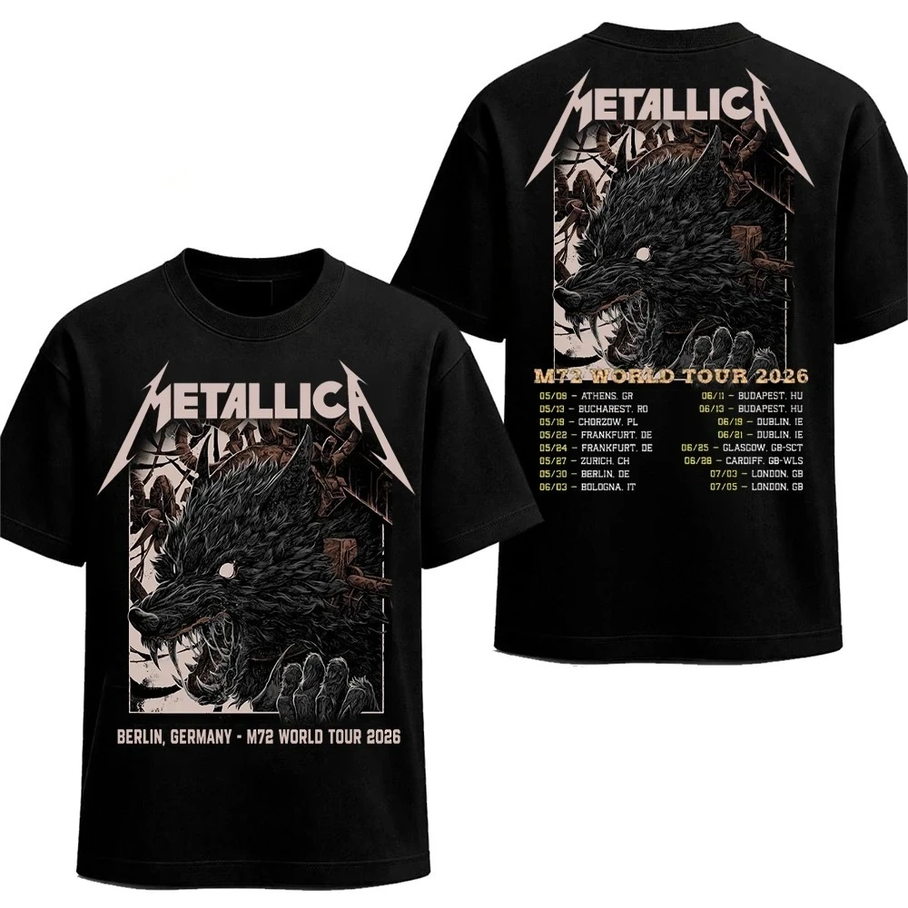 Camiseta Metallica M72 Tour Berlin Olympiastadion Rock Merch 2026 100% algodão unissex masculina e feminina Y2k Vintage Fans Tee