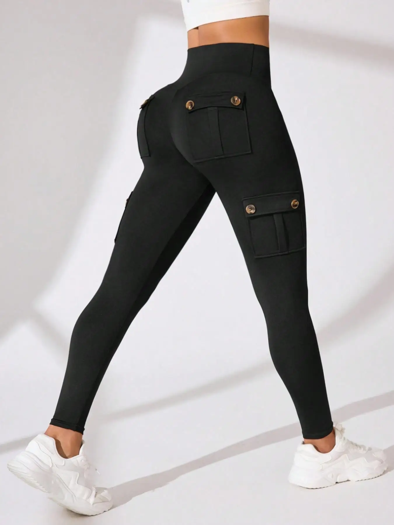 Women High Waist Butt Lifting Cargo Workout Leggings Multi‑Pocket Stretch Gym Fitness Sports Pants
