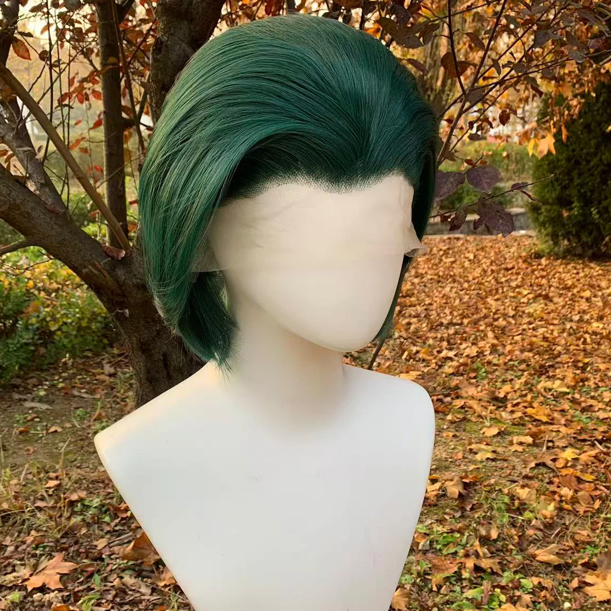 Dark Green Short Bob Wigs for Men Glueless 13×4 Synthetic Lace Front Wigs with Natural Hairline Cosplay Wig Daily Use