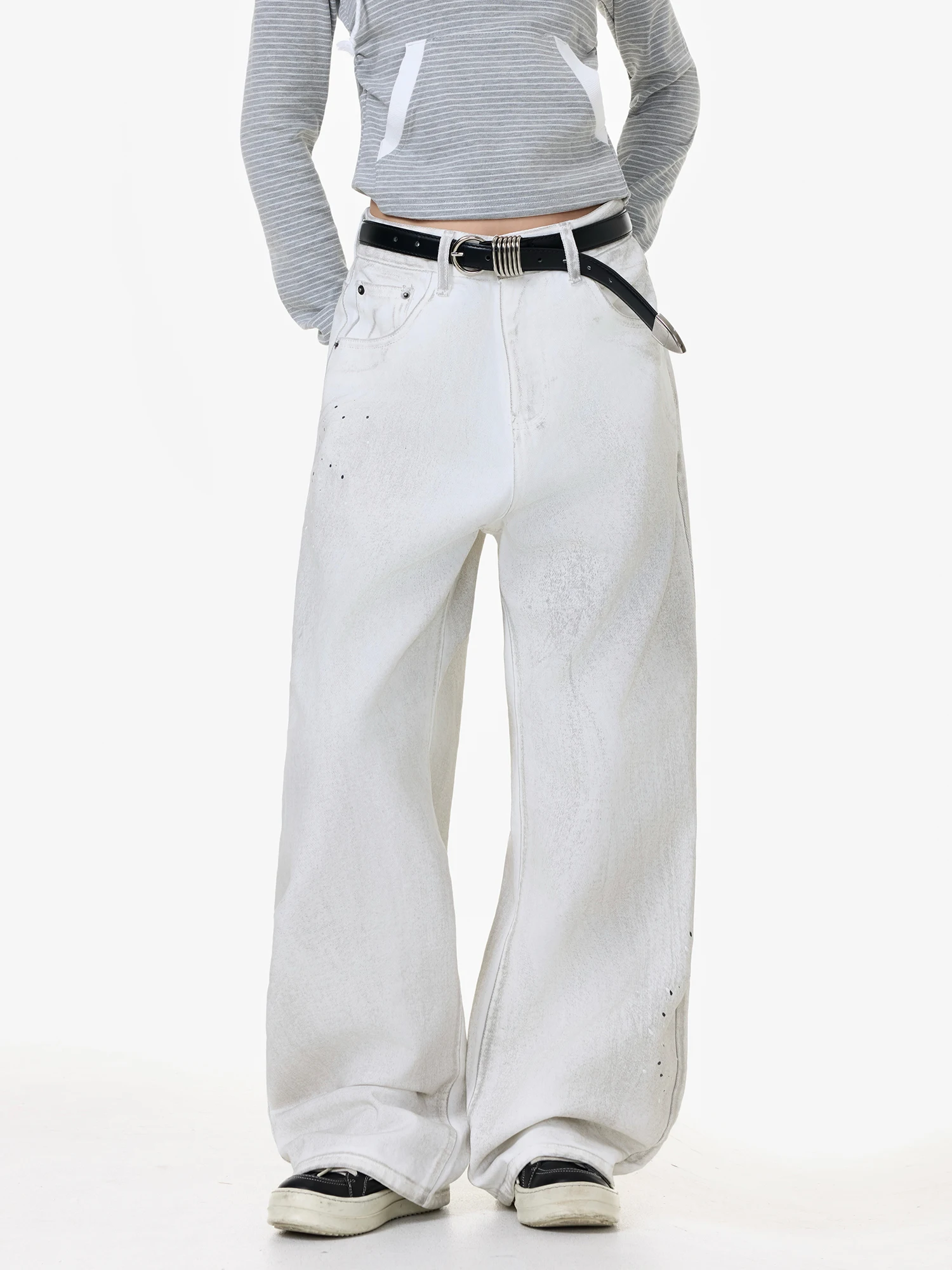 

Джинсы Wild Sle fiti: женские свободные прямые джинсы с широкими штанинами, американские белые джинсы, осень-зима, размер L