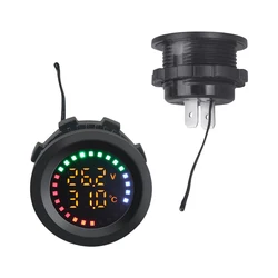 12-24V Car Round Color Screen Temperature Voltmeter Auto Voltage Test Dual Display Digital Measurement for Car Motorcycle RV