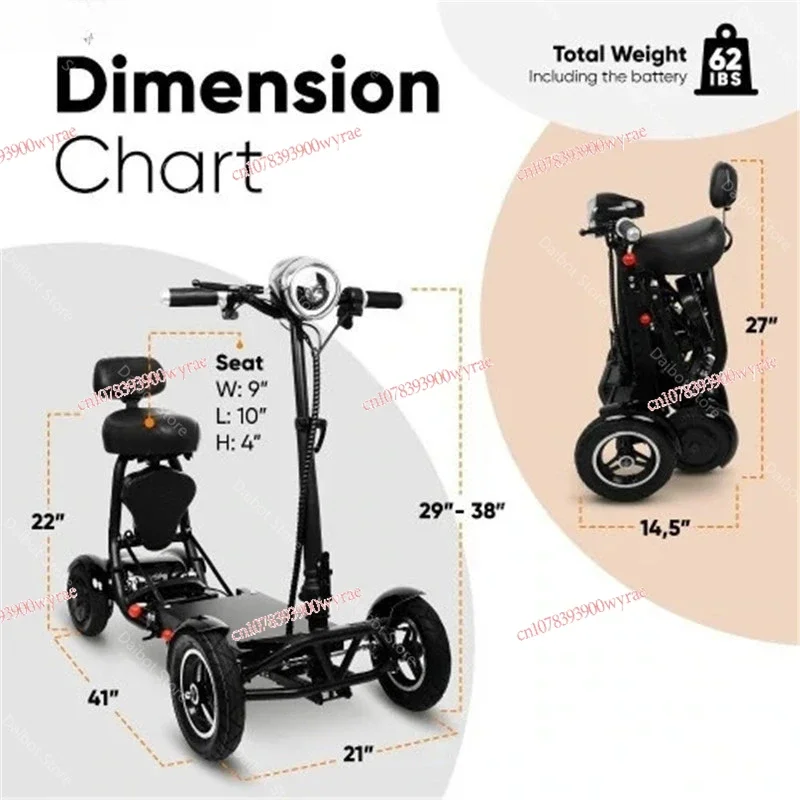 Foldable Four Wheel Electric Scooter for Old People Seniors Travel Folding Mobility Scooter 4 Wheels 250W Dual Motor Protable