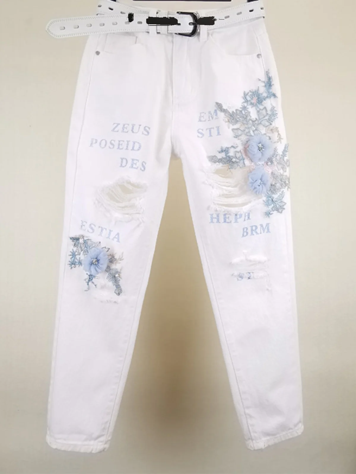 

Summer 2024 Women's Heavy Bead Embellied Harajuku Sle Loose Fit Jeans High Waist Ankle Length Denim Pants Trendy Casual