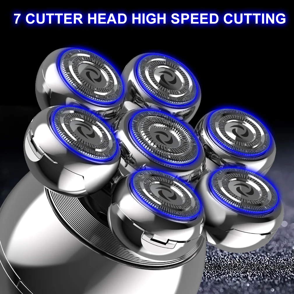 3-In-1 Electric Head Shaver for Bald Men 7 Blades Floating Razor Hair Trimmer USB Recharge LED Display Beard Shavers Waterproof