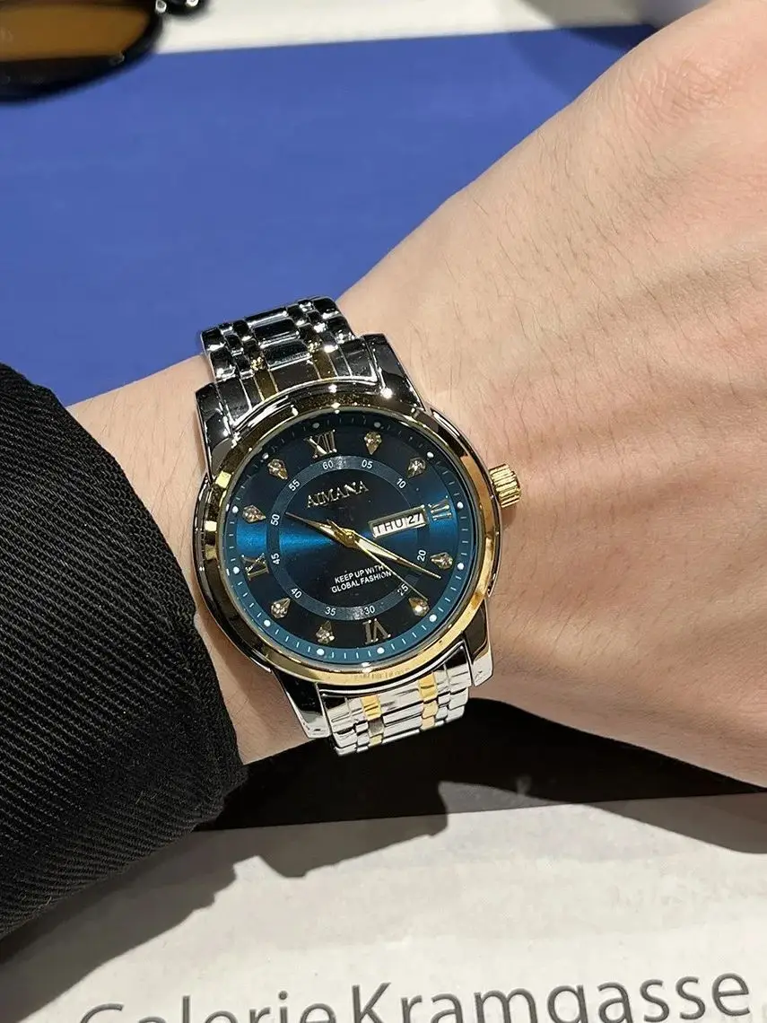 

Оригинальные роскошные часы для мужчин, водонепроницаемые светящиеся мужские часы с датой недели, кварцевые деловые мужские часы из нержавеющей стали