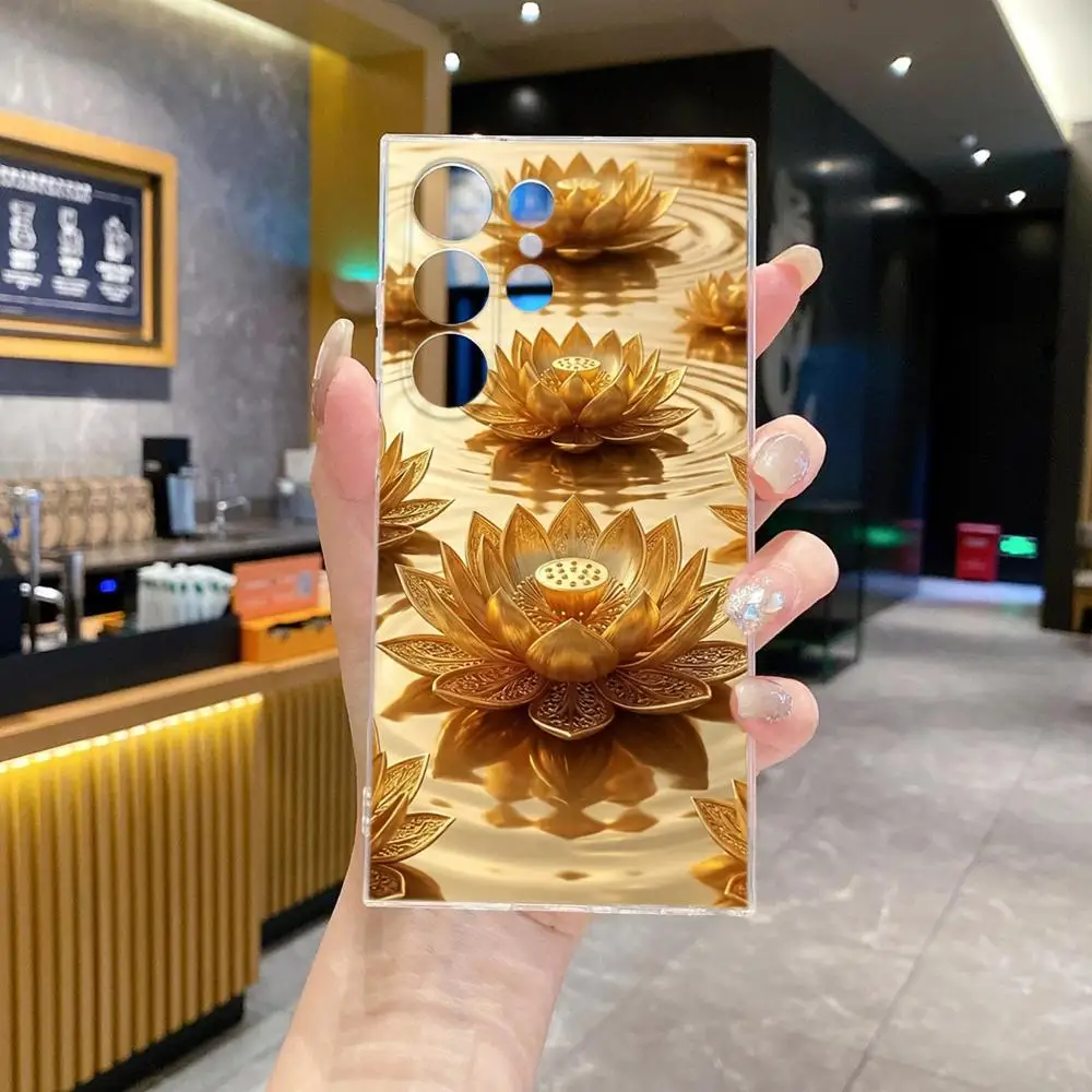 Golden Lotus Water Zen Phone Case For Samsung Galaxy  S26 Ultra S25 FE S24 S22 Plus S25 Edge S21 transparent soft shell Covers