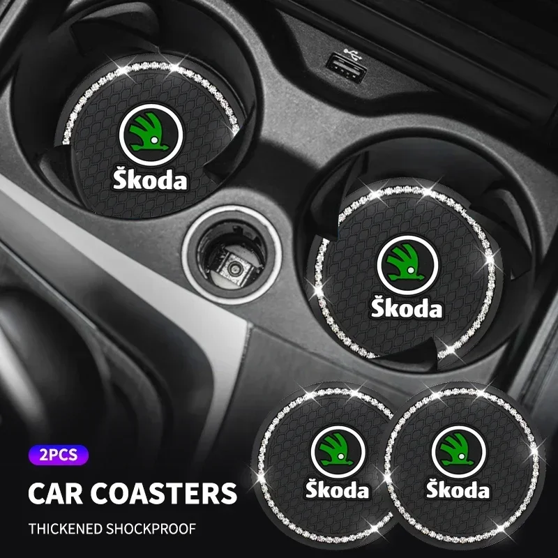 Car Water Cup Pad Holders Non-slip Diamond Rhinestone PVC Mat for skoda octavia a5 a4 fabia superb rapid mk3 yeti Accessories