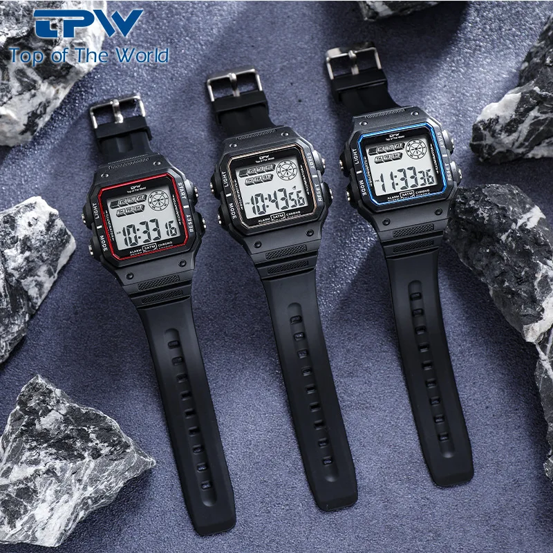 New Fashion Square Electronic Watch Couple Watches Men Student Multi‑Function Sports Wristwatch Waterproof Luminous Digital