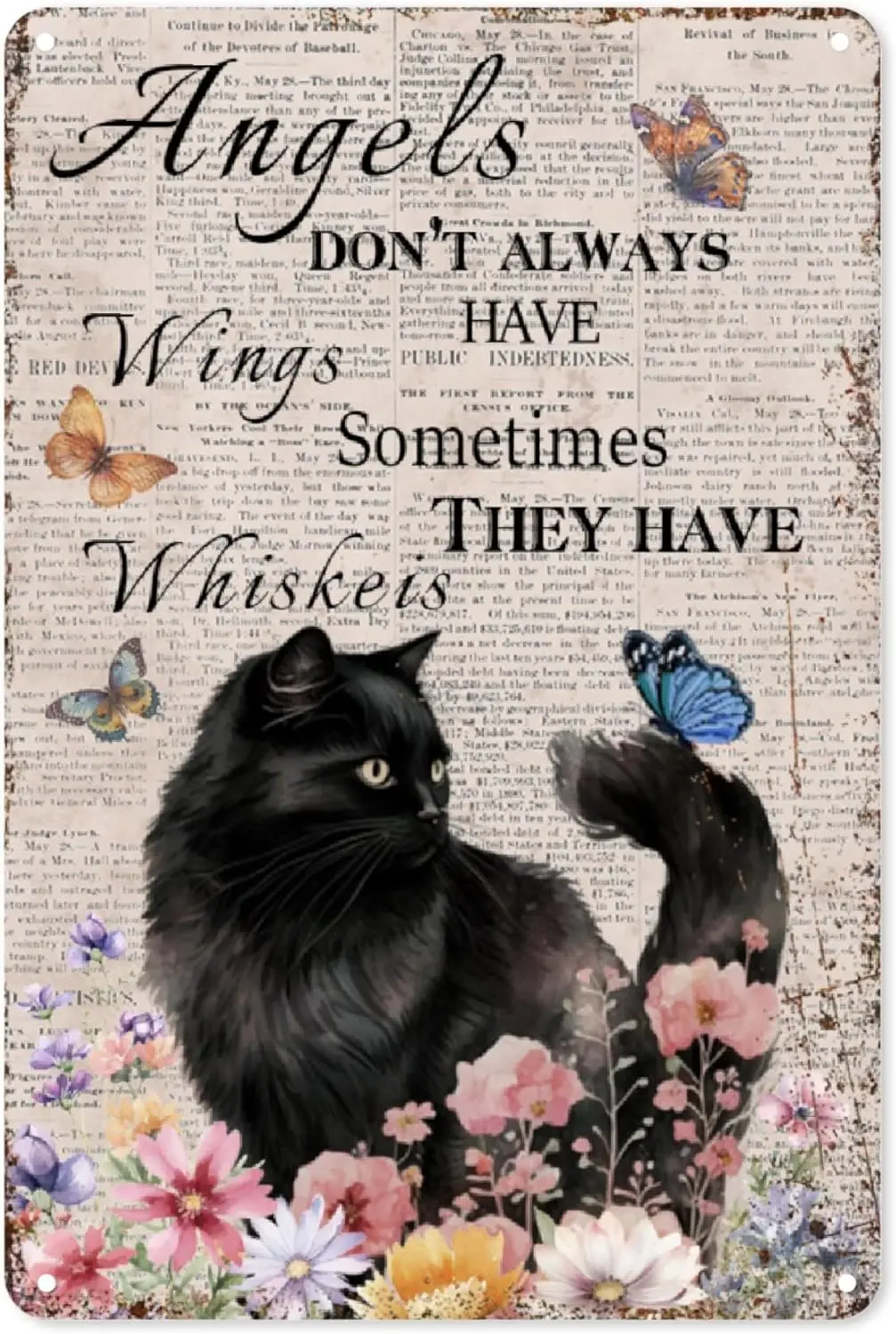 Black Cat Poster 8 X 12 Inches Angels Don't Always Have Wings Sometimes They Have Whiskers Black Cat Aluminum Metal Sign