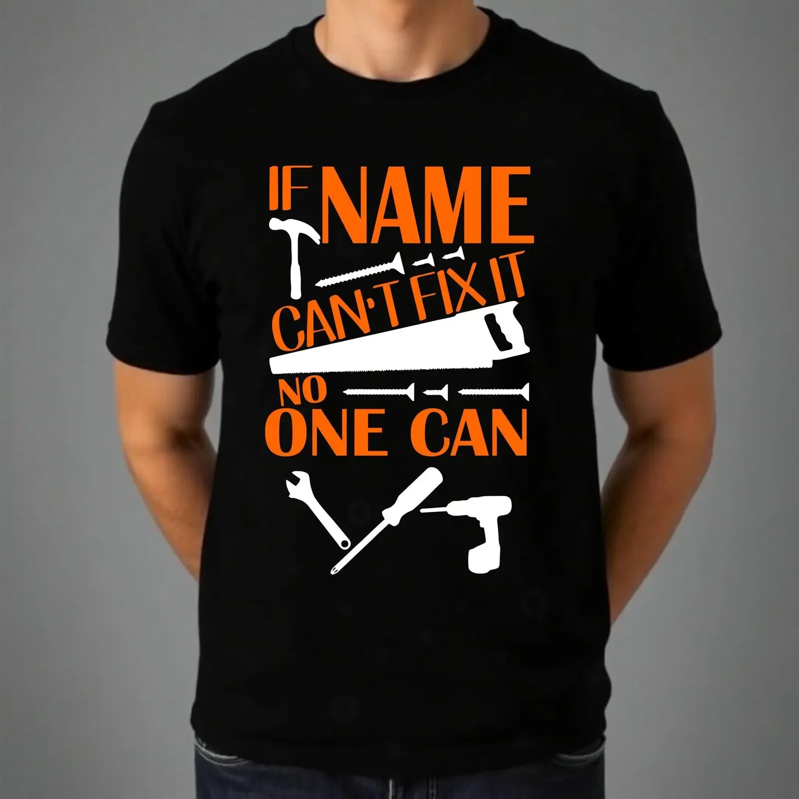 Personalized T Shirt If Your Name Can't Fix It No One Can Men's Workwear  vintage Washed graphic Unisex Casual Soft Stretched