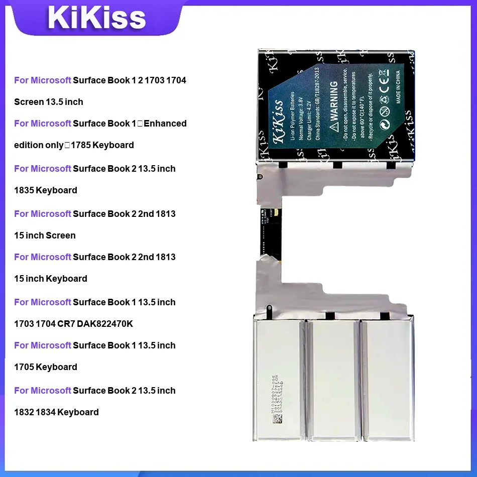 

Аккумулятор для Microsoft Surface Book 1 2 1703 1785, Book 2 2nd 1813, 15-дюймовый экран, клавиатура, 13.5-дюймовый 1703 1705 1832 1834 DYNH01