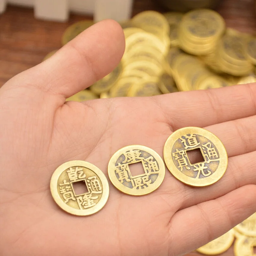 Antigo lote de moedas Feng Shui, Dinheiro chinês I Ching, Lucky Coin Charme, 100Pcs Lot