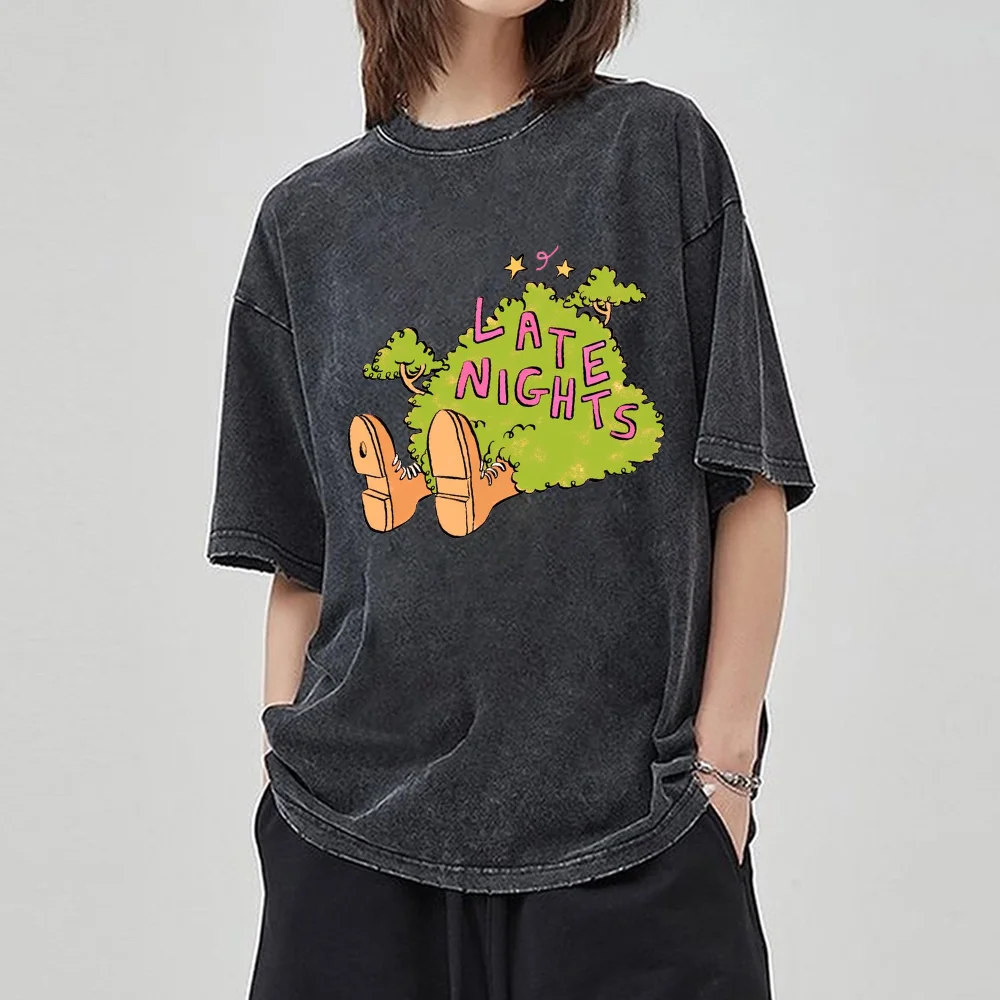 

Green Grass Print Ladies T-Shirt Hot Gauge Craft Oversized Washed Denim Short Sleeve Fashion Vintage Top High Quality Clothes