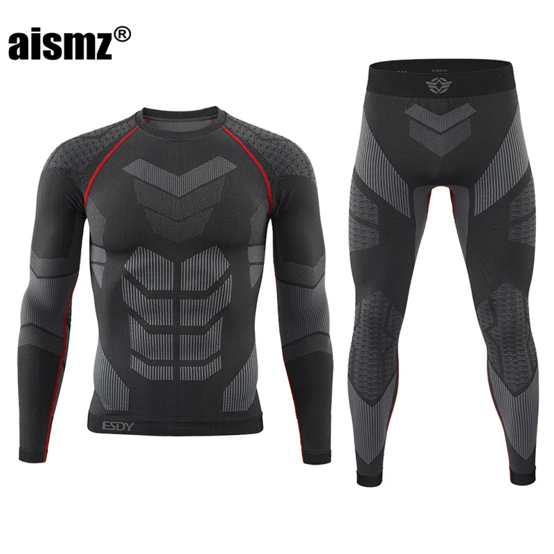 Aismz Seamless Tight Tactical Winter Thermal Underwear Men Sportswear Function Breathable Training Cycling Thermo Long Johns