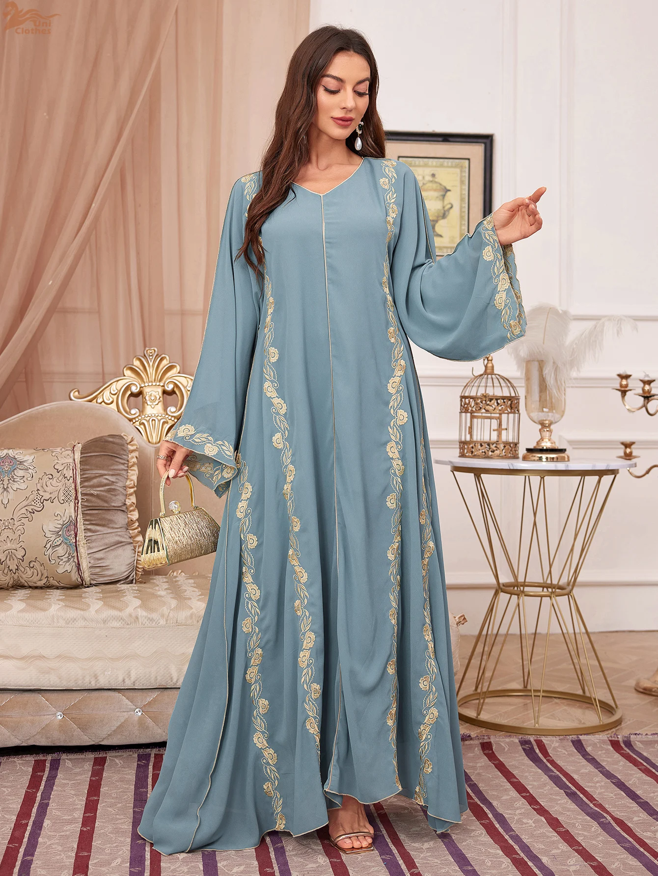 Uni 2025 Ramadan Muslimisches Damen-Abaya-Kleid, bestickt, Dubai, Naher Osten, Abendkleid, eleganter, lockerer Kaftan, Gala-Party-Kleidung