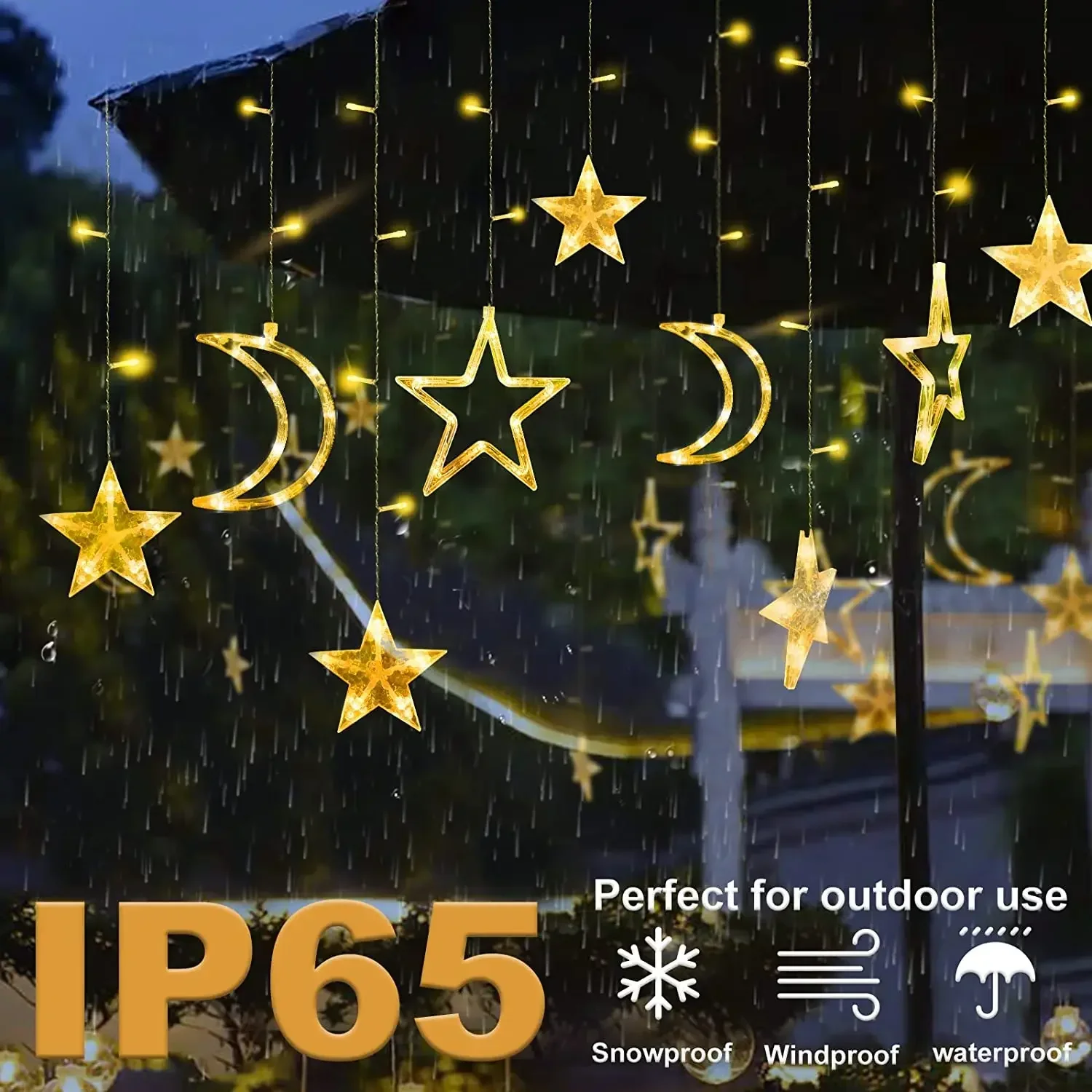 Lampu Tali Baterai Surya Bulan Bintang 8Mode Lampu Peri LED Karangan Bunga Natal Luar Ruangan untuk Dekorasi Tahun Baru Pernikahan Festoon Ramadhan