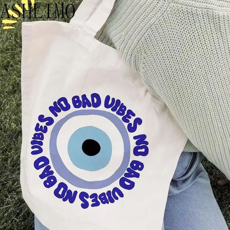 Shoulder Bag Tote Handbag Turkish Blue Evil Eye Large Capacity Women Casual Shopping Canvas Bag Fashion Storage  Student Bookbag