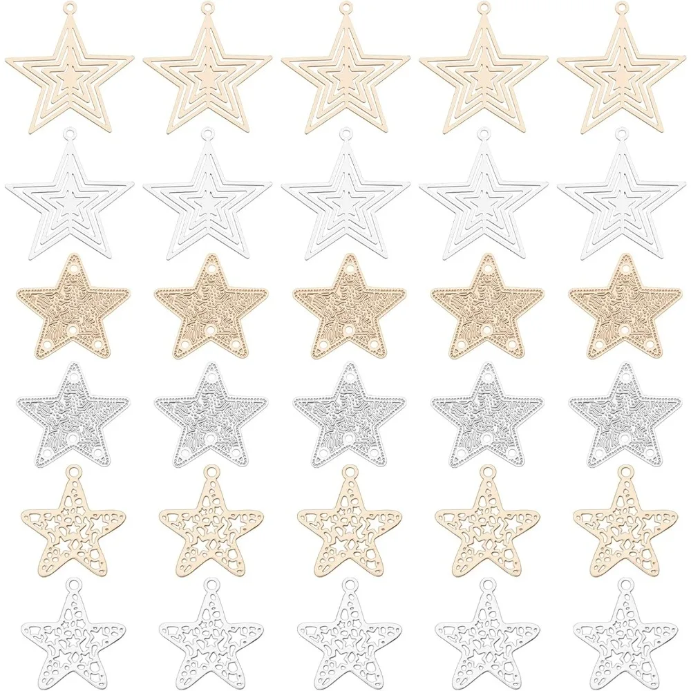 

60pcs 3 Styles 2 Color Brass Mini Star Charms Little Star Dangle Pendants Long-Lasting Star Shape Charms Pendants for DIY