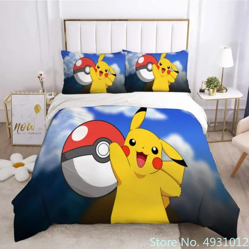 3D Printed Anime Figure Pikachu Bedding Set Pillowcase Jumpman Bedclothes Cartoon Children Kids Quilt Duvet Cover Gift