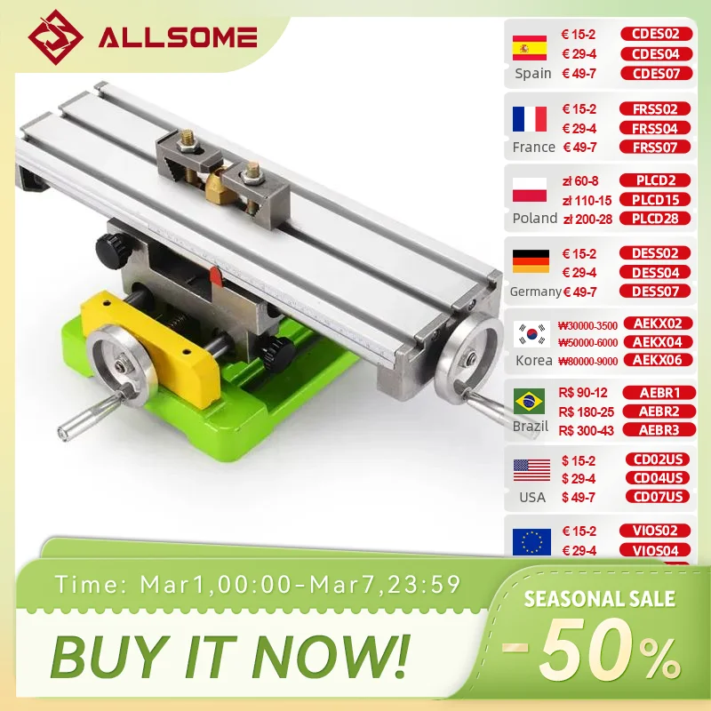 

ALLSOME MINIQ BG6350 Многофункциональная дрель с тисками, рабочий стол, мини-прецизионный фрезерный станок, рабочий стол HT2747