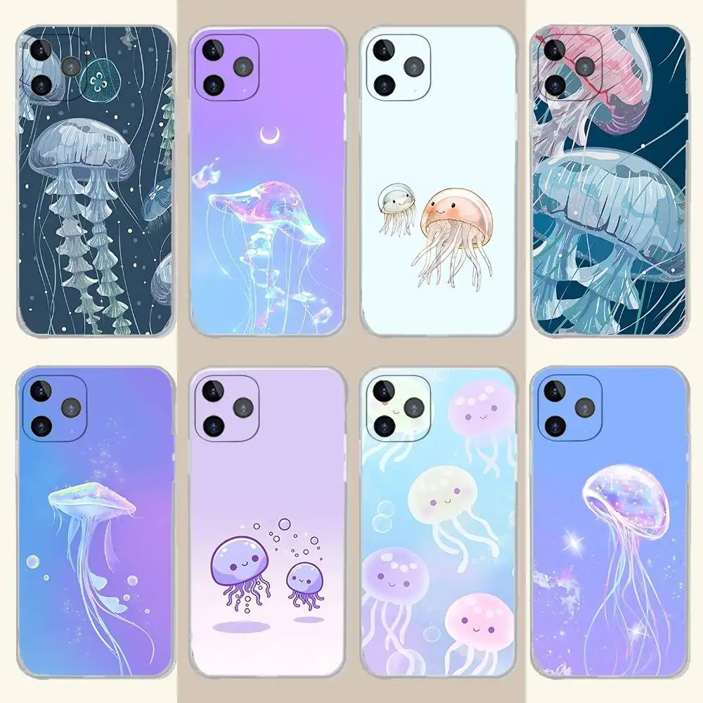 

Funny J-Jellyfish Cartoon Phone Case For iPhone 17,16,15,14,13,12,11 Pro,Max,Plus,X,XS,XR,SE4,E Mini Transparent Soft Cover