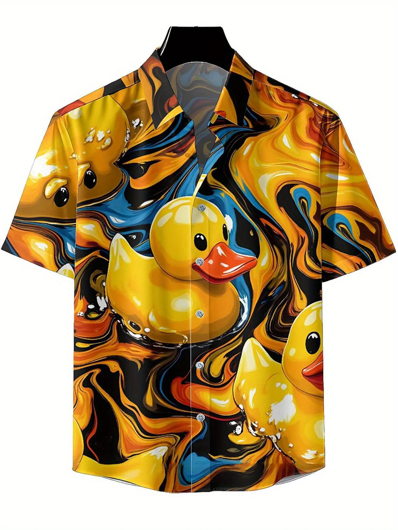 Men's Plus Size Hawaiian Shirts Colorful Rubber Ducks pattern,New in Summer Fashion Tops,Hip Hop Rock Streetwear