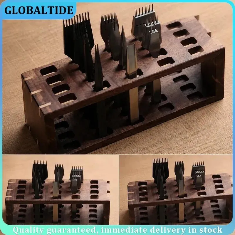 DIY Leather Craft Punch Holder 12x23MM Hole Pricking Iron Tool Rack Black Walnut Storage Stand Organizer for Awl Chisel