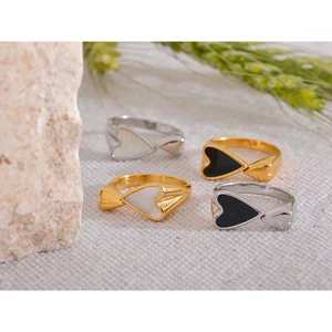 Yhpup concha acrílico coração aço inoxidável elegante anel para mulheres encantos textura de metal à prova dwaterproof água jóias douradas presente de gala 10 principais vendas fato de gala homem - №9