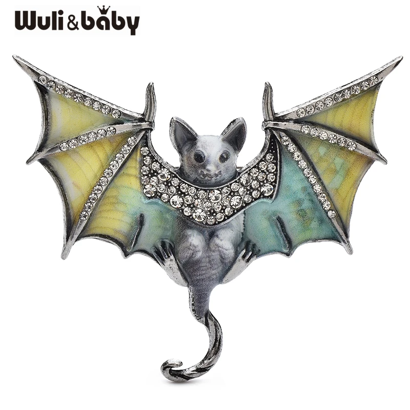 Wuli&baby 러블리 빈티지 에나멜 박쥐 브로치 여성용 유니섹스 6색 라인스톤 동물 파티 캐주얼 브로치 핀 선물