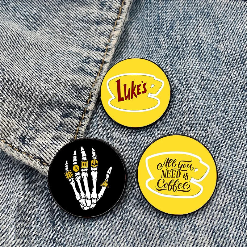 Luke Girl Pins Brooch Gilmore Girls Theme Enamel Lapel Pin All You Need Is Coffee Badges Brooche Jewelry Cute Cosplay Props Gift