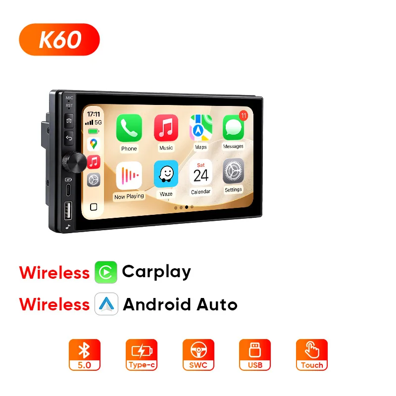 AINAVI Universele 2 Din Carplay Autoradio Android Auto Draadloze Auto Multimedia Speler MP5 HD IPS Touchscreen 2DIN Autostereo