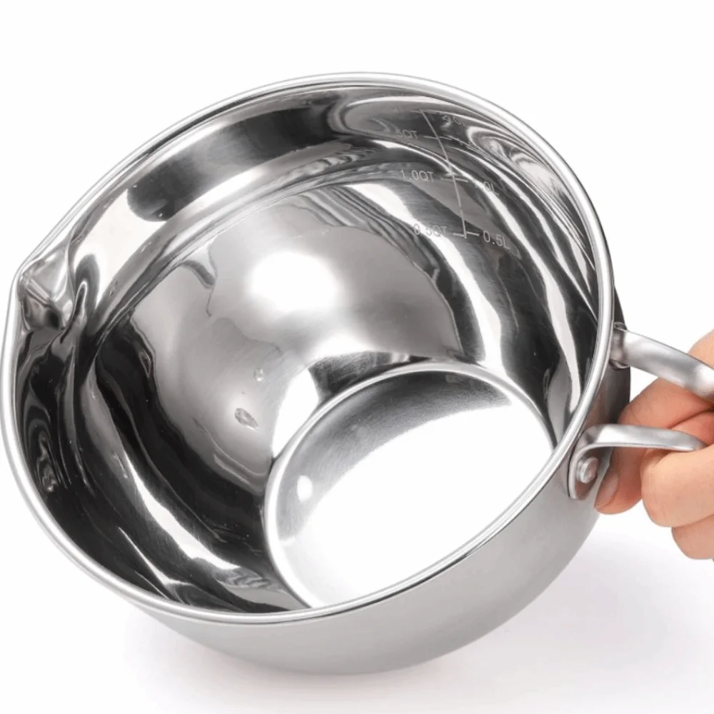 304 Stainless Steel Double Boiler Pot Set V Shape Flow-through Port with Scale Butter Melting Boiler Heat-resistant Thickened