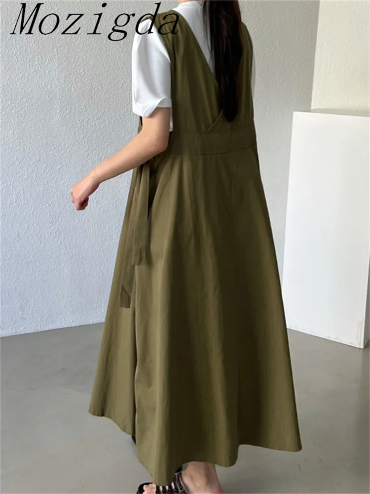 Summer Sleeveless Cotton Dress Women Korea Chic Maxi Vintage Loose Office Ladies Dresses Fashion Waist Slim Casual Vestidos