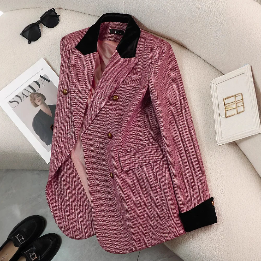 

Блейзер контрастного цвета, женское пальто, осень-зима, темпераментный повседневный толстый шерстяной костюм, топ, женская верхняя одежда, женские офисные блейзеры