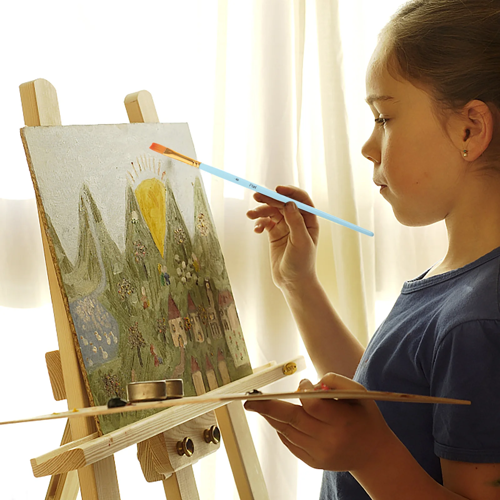 

6Pcs Watercolor Paint Brushes Set Nylon Bristle Flat and Round Tip Painting Tools for Canvas Oil Pigment Mixing Travel Outdoor