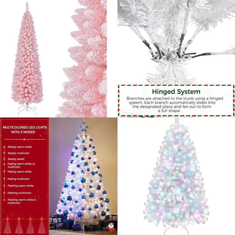 

Искусственная снежно-розовая тонкая рождественская елка с наконечниками 635 ветвей, неосвещенный флокированный карандаш, складной для удобного хранения