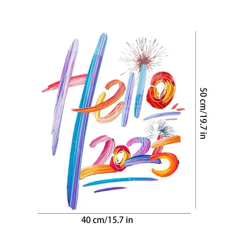 Hello 2025 Firework Colorful Holiday Static Glass Cling Happy New Year Window Decorations Stickers for New Year's Eve Parties