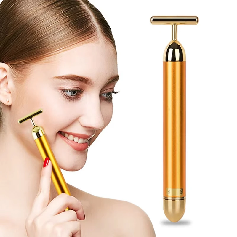 Gold Skincare Facial Massage Roller, T-Shaped Energy Beauty Stick for Face Lifting and Skin Firming