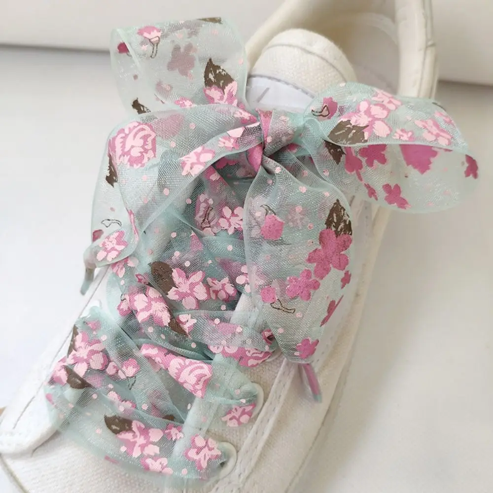 1 Pair Transparent Snow Yarn Printing Shoelaces Ultra-thin 2.7CM Width Sports Sneaker Shoelace Satin Silk Ribbon Women Strings