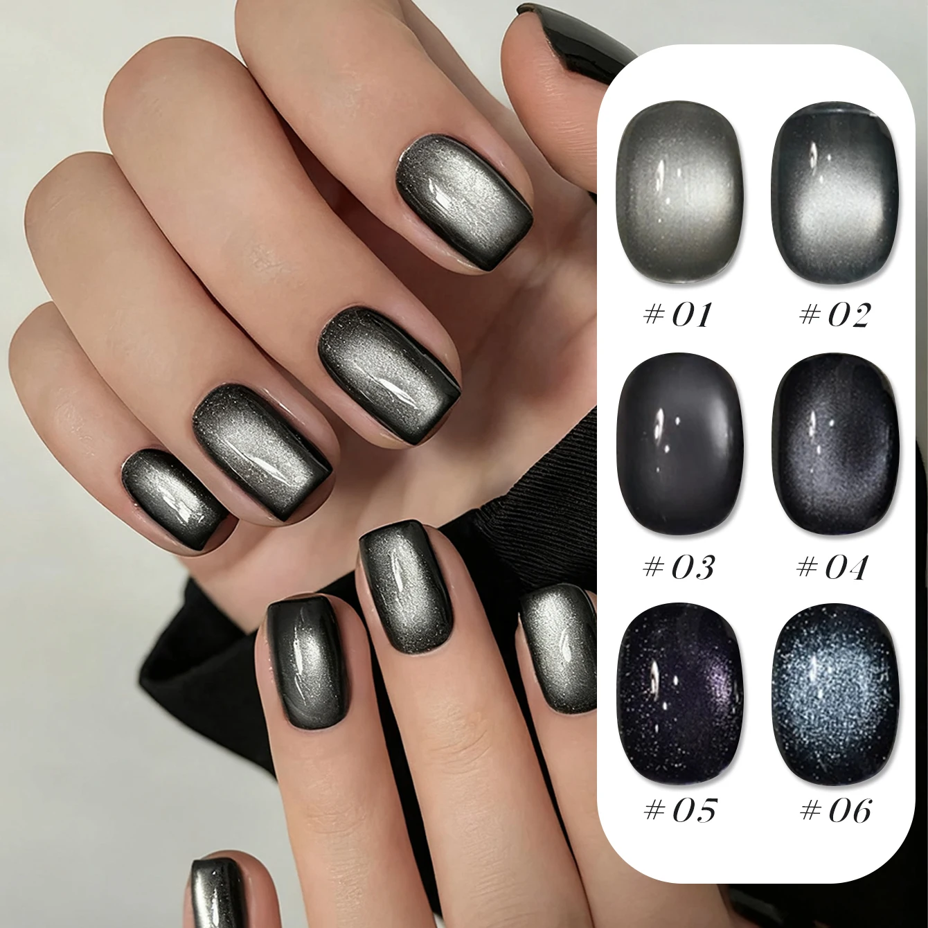 10ML 1-21pcs Popular Fall Black Beauty Glass Bead Magnet Cat Eye Gel Nail Polish 2026 New Autumn Winter Nail Art Black Nails