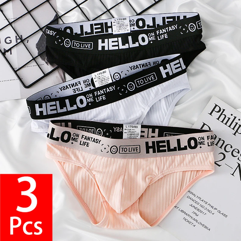 

3PCS/Lot Sexy Mens Underwear Briefs Cueca Calzoncillos Slip Male Underpants U Convex Pouch Breathable Cotton Man Panties Undies