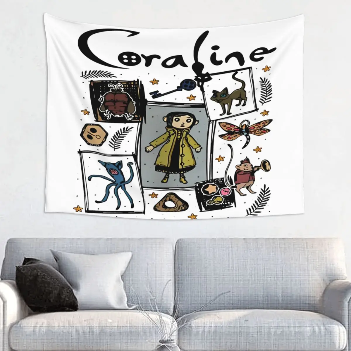 Coraline Halloween Spooky Movie Tapestry Wall Hanging Hippie Fabric Wall Tapestry Boho Wall Blanket Room Decor Tapiz