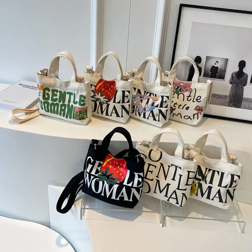 Women Crossbody Shoulder Bags Stylish Personality Letter Painted Canvas Bags Gentlewoman Makeup Lipstick Bags Large Capacity