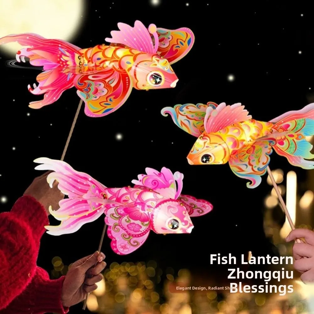 Waterproof Handheld Fish Lantern DIY Handmade Luminous Mid-Autumn Festival Lantern Good Luck Handheld DIY Lantern Materials